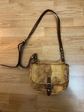 Patricia Nash Tan and Brown Printed Leather Crossbody Bag